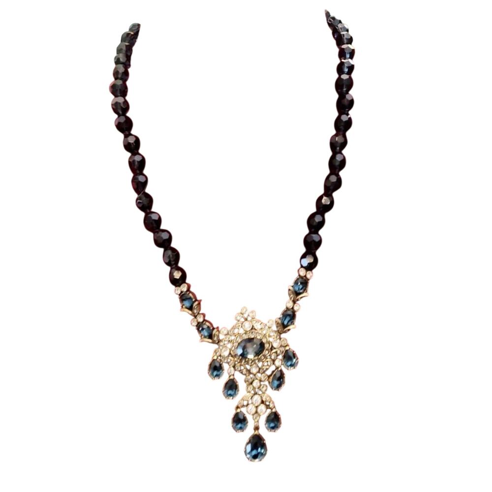 HEIDI DAUS "Object of Desire" Necklace Blue, Rhinestone,Crystals and Beads